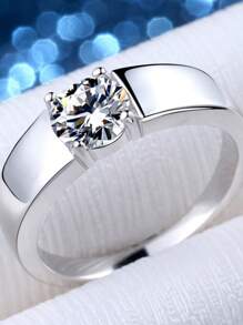 1 pieza Anillo de promesa de plata de ley 925 con cubic zirconia brillante, diseño minimalista adecuado para hombres y mujeres, uso diario y de fiesta, joyería de alta calidad, regalo perfecto para familia, amigos y seres queridos