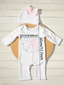 2 件套新生儿拍照服装，Hello World 字母和心形刺绣连体衣，配蝴蝶结无檐小帽，婴儿摄影服装，迎婴派对复活节礼物，适合男孩/女孩 - 彩色 - 查看 11