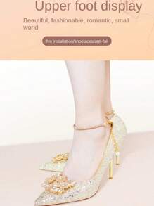 1 Pair High Heel Non-Slip Shoelaces, Rhinestone Elastic Band Anti-Slip Chain, Adjustable Shoelaces, Ankle Fixing Elastic Shoe Laces Accessories - Multicolor - View 10