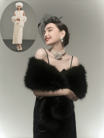 1 件女式仿兔毛披肩，长款披肩，大码新娘披肩，适合婚礼、派对、角色扮演、优雅复古保暖披肩，适合露肩/露肩连衣裙，秋冬季