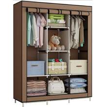 Closet Organizador de Ropa Armario Minimalista de Ropa de Tela y Tubo Aleación para Ropa Organizador Ropero Plegable Funda Antipolvo, Armable y Portátil Cuenta con Amplio Espacio de Almacenamiento y Espacio para Colgar Ropa Fácil de Armar - Camel - Ver 3