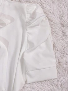 Women's Short Sleeve Puffed Blouse With Bow - 白色 - 查看 4