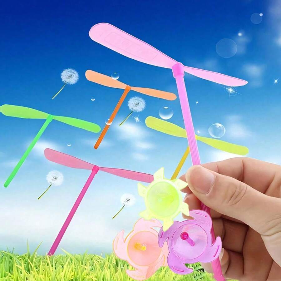30 件（15 只竹蜻蜓和 15 个旋转器），彩色塑料竹蜻蜓直升机飞行玩具 - 非常适合派对、户外娱乐、派对礼品、皮纳塔填充物、礼品袋填充物、圣诞礼物。（多种颜色）