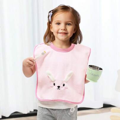 加大码连帽围兜（带按扣），防水超细纤维毛巾围兜，适合幼儿男孩和女孩，1-6 岁儿童，喂食和刷牙