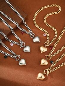 1 chiếc vòng cổ mặt trái tim bằng đá Zirconia nhiều màu thời trang, chất liệu đồng mạ điện thiết kế dành cho cả nam và nữ, thích hợp cho các lễ hội, sinh nhật, tiệc tùng và đám cưới - Nhiều màu - Xem 2