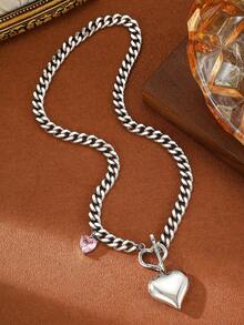 1 chiếc vòng cổ mặt trái tim bằng đá Zirconia nhiều màu thời trang, chất liệu đồng mạ điện thiết kế dành cho cả nam và nữ, thích hợp cho các lễ hội, sinh nhật, tiệc tùng và đám cưới - Nhiều màu - Xem 8