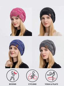 1 件男女通用厚混色针织帽，适合秋冬季，温暖时尚套头帽，适合户外运动 - 彩色 - 查看 2