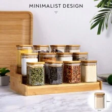 1PC/6PCS/12PCS Clear Glass Jars, Glass Condiment Jar, Spice Container With Airtight Bamboo Lids - Perfect For Tea, Coffee, Spice, Candy Storage - Includes Labels And Markers For Easy Organization - Ideal Kitchen Gadgets And Party Supplies