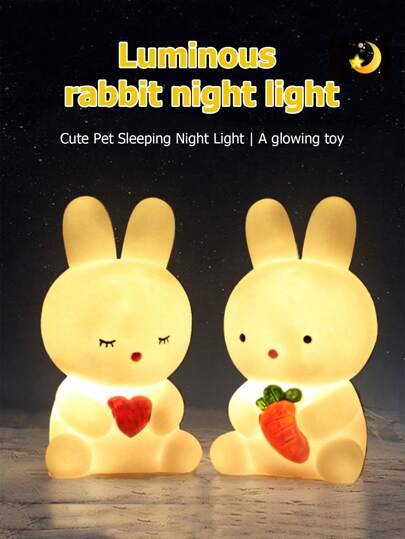 Creative Novelty LED Nightlight, Cute Glowing Heart, Carrot & Rabbit Design, Room Decor Lamp For Bedside Cabinet, Plastic, Birthday Gift