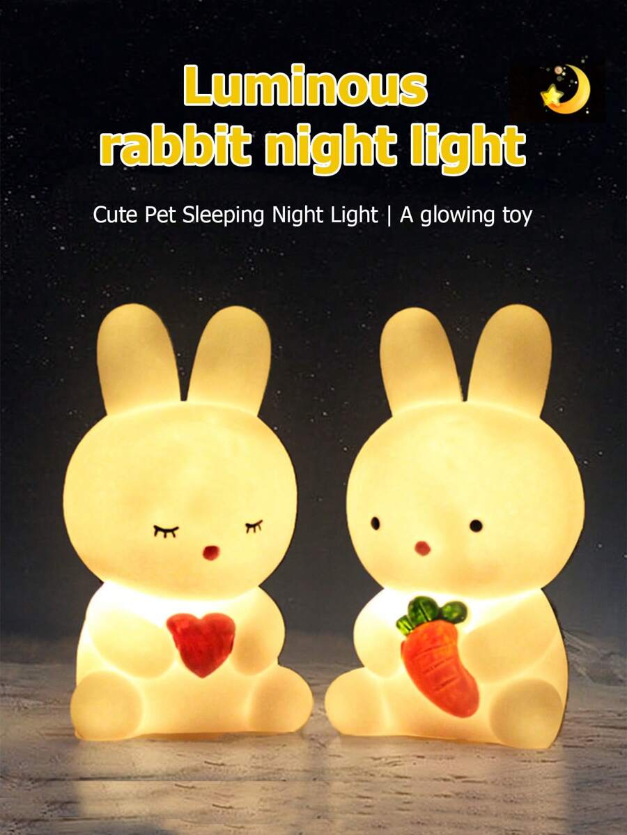 Creative Novelty LED Nightlight, Cute Glowing Heart, Carrot & Rabbit Design, Room Decor Lamp For Bedside Cabinet, Plastic, Birthday Gift - White - View 1