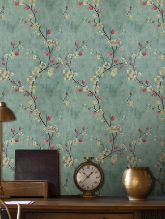 1 rulle vintageblommor, plommonblomsgrenar, olivgrön, lämplig för heminredning, köksskåp, bord och stolar, rumsbakgrunder, hemrenovering, gör-det-själv, vattentät, fläckbeständig, lätt att rengöra, självhäftande, skala och klistra tapeter, väggklistermärken, tapetväggklistermärken, renoveringsklistermärken skala väggpaneler, tapet, tapeter, vårdekorationsartiklar fräscha upp ditt hem, rama dekorationsklistermärken presenter födelsedag examen