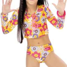 Kids' Bikini Long Sleeve With UV Protection Cropped - 黃色 - 查看 2