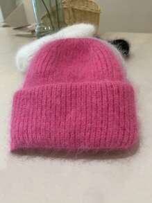 1 Piece Of Autumn And Winter New Candy Color Vertical Stripe Rabbit Fur Solid Color Knitted Hat For Couples, Winter Warm Pullover Woolen Hat For Both Men And Women - A - View 6