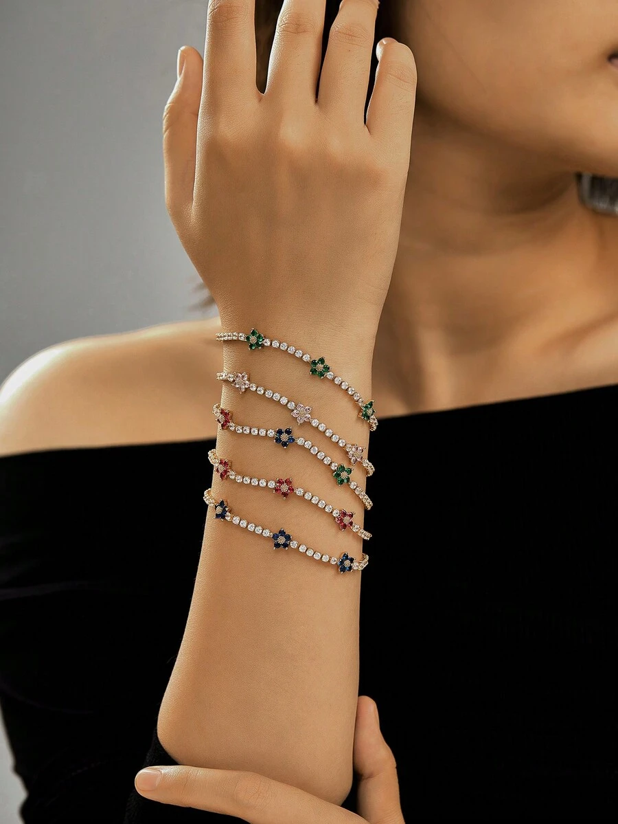 1 件时尚铜镶嵌花饰手链，适合作为家庭礼物、圣诞礼物、新年礼物、朋友礼物、派对礼物、日常佩戴