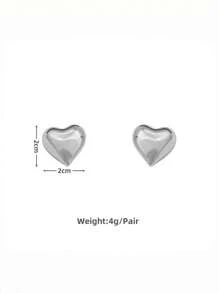 1 Pair Of Exquisite Simple Heart Shape Design Women's Earrings Suitable For Gifts Daily Jewelry Accessories Earrings Valentines,Mom,Mother,Mother's Day,Gift - Silver - View 4