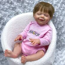 Sunnyfan 1 个 18 英寸/45 厘米柔软乙烯基重生娃娃模仿女婴，具有逼真的柔软触感 3D 皮肤，高品质手绘血管静脉儿童艺术娃娃，生日/圣诞节/万圣节/复活节礼物 - 粉紅色字母 - 查看 7