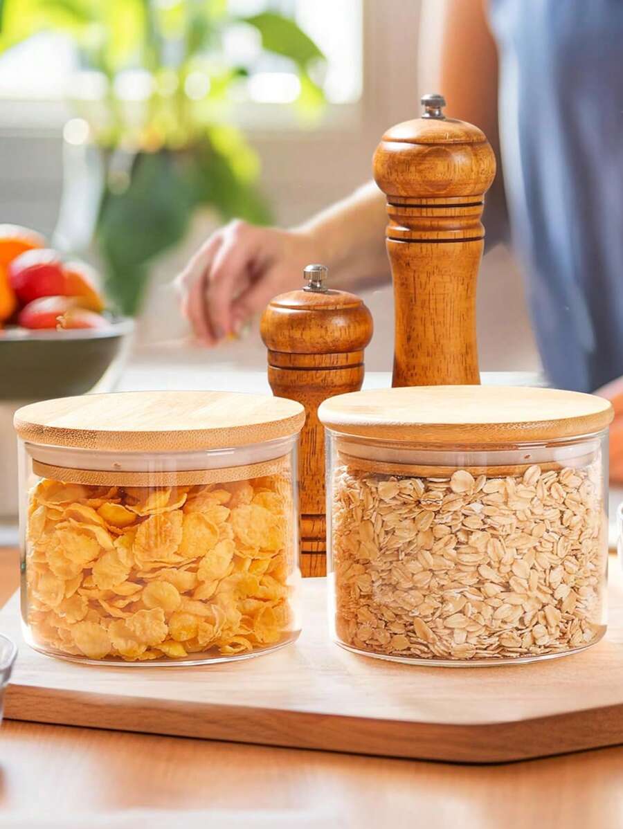 Glass Food Storage Jars , Clear Glass Storage Containers With Lids