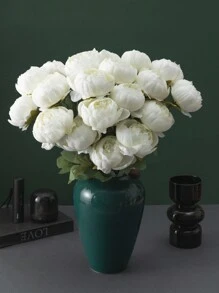 MEHELANY 5/2/1支 20.1英寸人造牡丹花，塑料花茎，白色复古牡丹人造花，丝绸仿真花束，适用于家居、餐桌、办公室、DIY婚礼派对中心装饰品、母亲节礼物 - 白色 - 查看 3