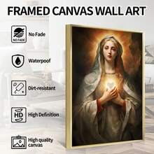 Framed Virgin Mary Canvas Wall Art Catholic Immaculate Heart Of Mary Poster Prints Religious  Wall Decor Picture