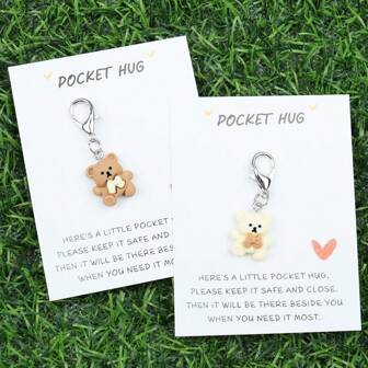 1pc/2pcs A Little Pocket Bear Hug Keychain, Mini Bears Animals Keychain, Tiny Bears Pocket Hug Token, Cute Birthday Christmas Valentine's Day Gifts For Family Friends Car Accessories Bag Charm Backpack For School Animal Goth Y2k
