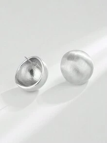 1 Cặp bông tai đinh tán hình học chải tối giản bằng bạc Sterling 925, phù hợp với trang phục đi làm hàng ngày - Bạc - Xem 3
