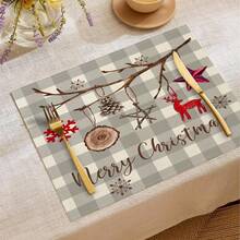 1pc/4pcs/6pcs Winter Christmas Decorative Placemats, Snowflake Reindeer Christmas Star Christmas Tree Bow Letter Linen Placemats, Dirt-Resistant Placemats, Suitable For Home, Restaurants And Cafes, Tabletop Decor, Home Supplies - Multicolor - View 21