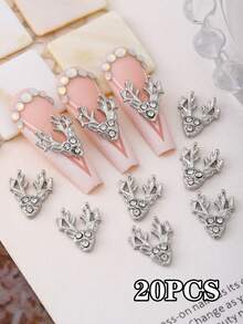 5 件、10 件、20 件金银冬季圣诞麋鹿合金水钻指甲简约百搭水钻立体鹿头指甲装饰合金水钻 Y2k 金属风格 DIY 美甲装饰指甲闪光金属水钻奢华精致立体金属指甲装饰，假指甲装饰配件指甲宝石指甲用品指甲饰物 - 彩色 - 查看 9