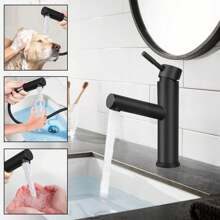 ZMH Rubinetto per lavabo da bagno - Miscelatore spazzolato a scomparsa con doccia estraibile Rubinetto per lavabo Rubinetto per acqua fredda Bagno Giardino Cucina Rubinetto per bagno