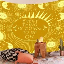 正能量挂毯波西米亚风太阳和月亮艺术壁挂适用于卧室客厅家居装饰 90g 可水洗 79x59 英寸大型挂毯派对装饰室内外，送给女性的礼物包括免费安装包，房间装饰，房间旗帜 - 彩色 - 查看 9