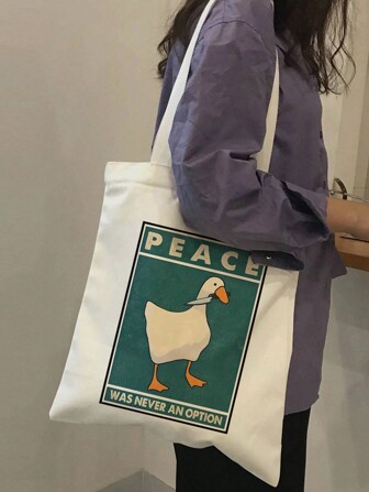 Bolso de hombro con estampado de pato lindo, bolso de lona elegante, bolso de mano, bolsa de compras para mujeres, bolso de tela informal para estudiantes, trabajadores de oficina, compras, al aire libre, regalo