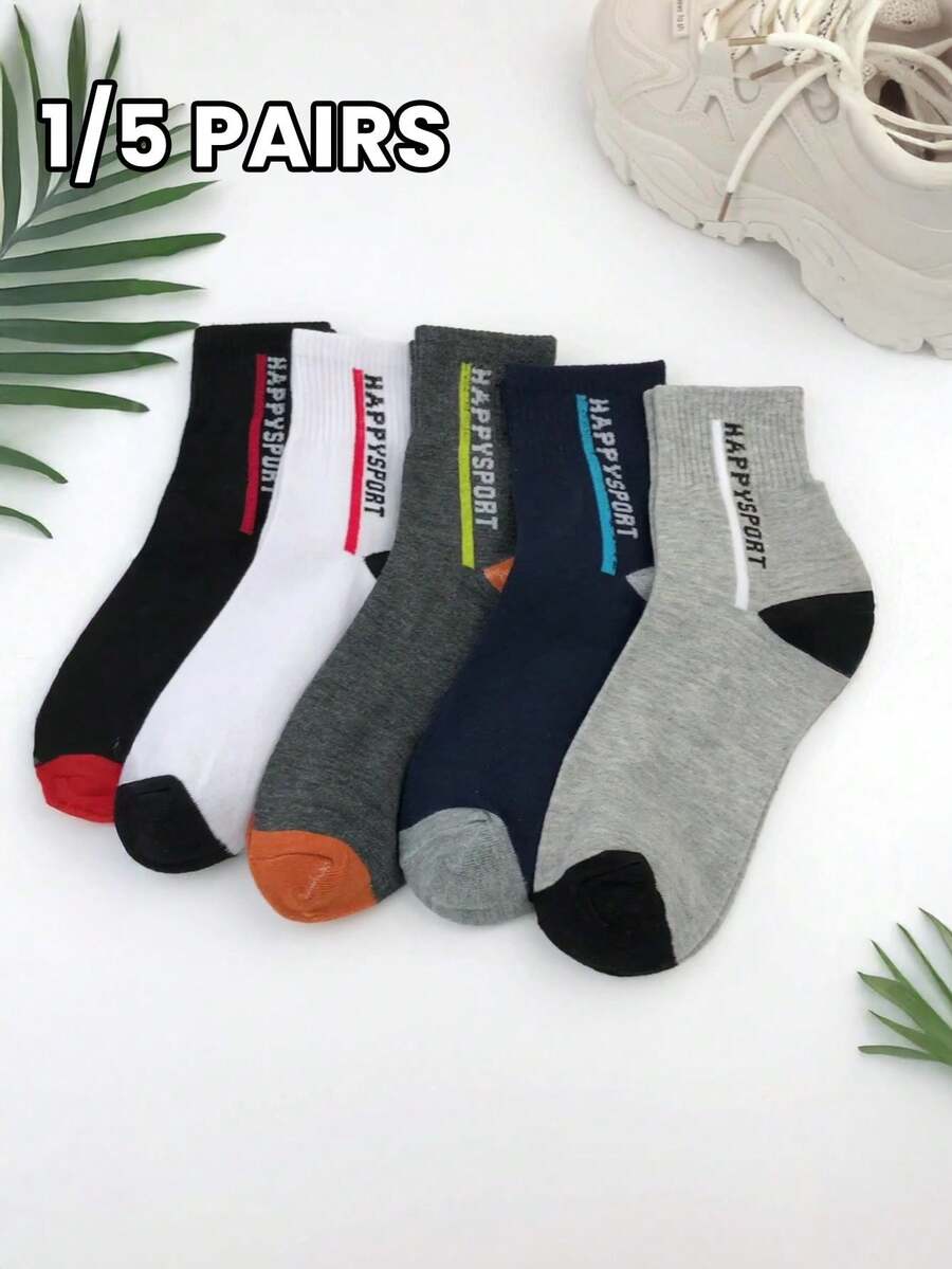 1/5 Đôi Tất ống giữa thoáng khí ấm áp phong cách thể thao bốn mùa cổ điển thường ngày dành cho nam - nhiều màu - Xem 1