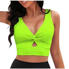Women's New Neon Green Front Twist Bikini Swimwear Top Summer