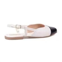 Domidona Women's Slingback Two-Tone Square Toe Flats - 白色 - 查看 4