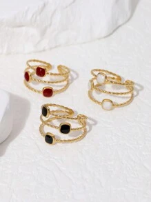 1 件简约几何方形开口不锈钢戒指，适合女性日常佩戴或派对