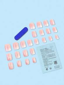 24 piezas/set de uñas postizas cortas cuadradas de diseño de mariposa en gradientes de color rosa jalea, suministros de uñas para mujeres y niñas uñas falsas uña falsa uña acrílica