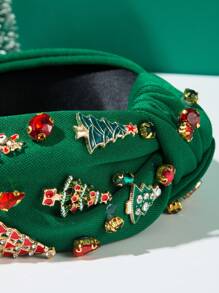 1 Băng đô bản rộng thắt nút bằng vải đỏ xanh, Phụ kiện trang trí cây thông Noel và tuần lộc lấp lánh, Phù hợp cho phụ nữ và bé gái, Phụ kiện tóc tiệc Giáng sinh, Trang trí tóc thời trang theo phong cách Giáng sinh, Băng đô cài tóc cho nữ - màu xanh lá - Xem 4