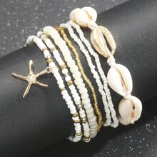 7入組女性時尚波希米亞風格海星編織海殼和米珠手鍊套裝 - 彩色 - 查看 2