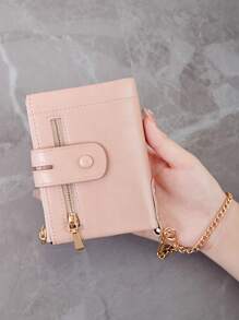 MIYIN 时尚多功能链条钱包男女通用双折拉链带卡槽和可拆卸 ID 窗口，可装信用卡/身份证/现金/硬币轻便便携休闲纯色短款钱包带防盗链男女礼物生日礼物粉色包感恩节女士钱包钱包小钱包 - 粉色 - 查看 6