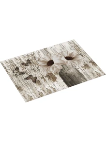 Draining Mat For Kitchen Counter Vintage Wood Flower Super Absorbent Diatomaceous Earth Pad Backing Coffee Mat For Dishes Bottles
