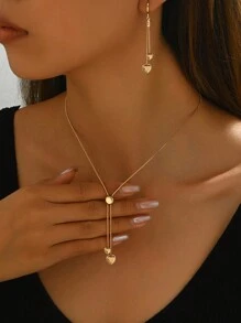 2 Stücke goldfarbenes Modeschmuckset: 1 Stück verstellbare einfache Schlangenkette Halskette mit Wassertropfen Anhänger, 1 Paar Schlangenknochen Wassertropfen Ohrringe, geeignet für Partykleider oder Lässig Wear, minimalistisch und elegant