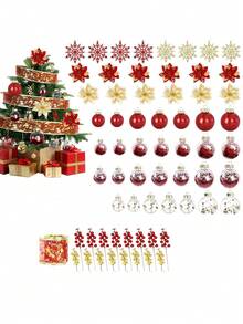 1 bộ đồ trang trí cây thông Noel Bộ đồ trang trí Giáng sinh Quả bóng nhựa chống vỡ, Bông tuyết lấp lánh treo, Ruy băng, Hoa trạng nguyên nhân tạo cho tiệc cưới ngày lễ Giáng sinh Trang trí hoa - Nhiều màu - Xem 1