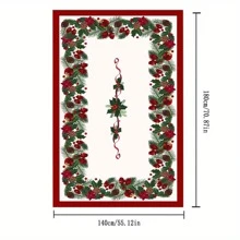 1pc Christmas Tablecloth With Pinecones And Ornaments Design, Polyester Fabric, Machine Made Rectangular Festive Table Cover For Dining Party Decor, Suitable For Kitchen And Restaurant