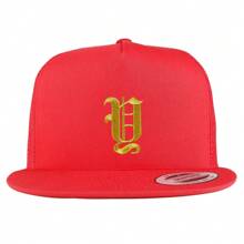 Old English Gold Y Embroidered 5 Panel Flatbill Trucker Mesh Cap