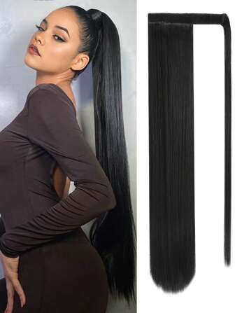 Extensión de cola de caballo larga de 18 a 34 pulgadas, extensión de cabello sintético con cola de caballo envuelta, peluca con clip de cola de caballo para extensión de cabello de mujeres (liso)