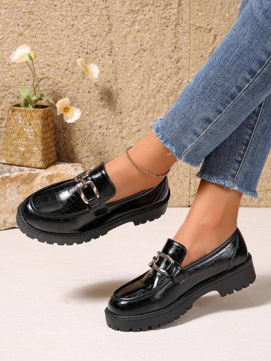 Giày lười nữ đế bằng, kiểu Anh, giày da nhỏ, màu đen, kiểu dáng cổ điển, giày lái xe moccasin. - màu đen - Xem 1