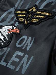 男士长袖时尚加厚美式复古锐舞夹克，秋冬款 - 黑色 - 查看 4