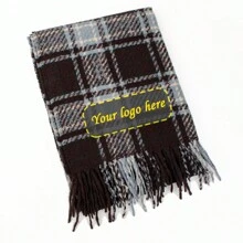 [Custom Made] 1pc Christmas Red & Green Plaid Brushed Knit Customized Embroidered Scarf, Fashion Warm Scarf For Autumn/Winter Outings