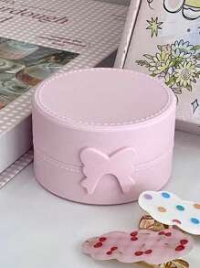 1pc Cute Bowknot Mini Horse Makeup Storage Box, Jewelry Organizer, Portable Dustproof Round Box For Unisex, Suitable For Outdoor Travel, Office, School, Daily Use Valentine's Day Back To School