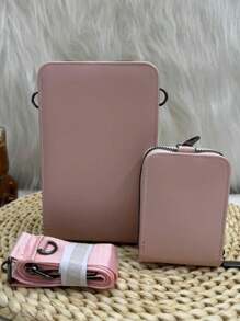 Women's Crossbody. Bag Model For Card And Cell Phone Holder Small Wallet Model - Medium Spacious With 3 Zipper Compartments And Detachable Straps - Adjustable - 淺粉色 - 查看 4