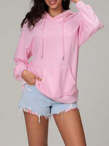 Women's Loose Hoodies Letter Cherry Print Hooded Long Sleeve Sweatshirts Pullovers Fall Winter Casual Tops - 粉色 - 查看 3